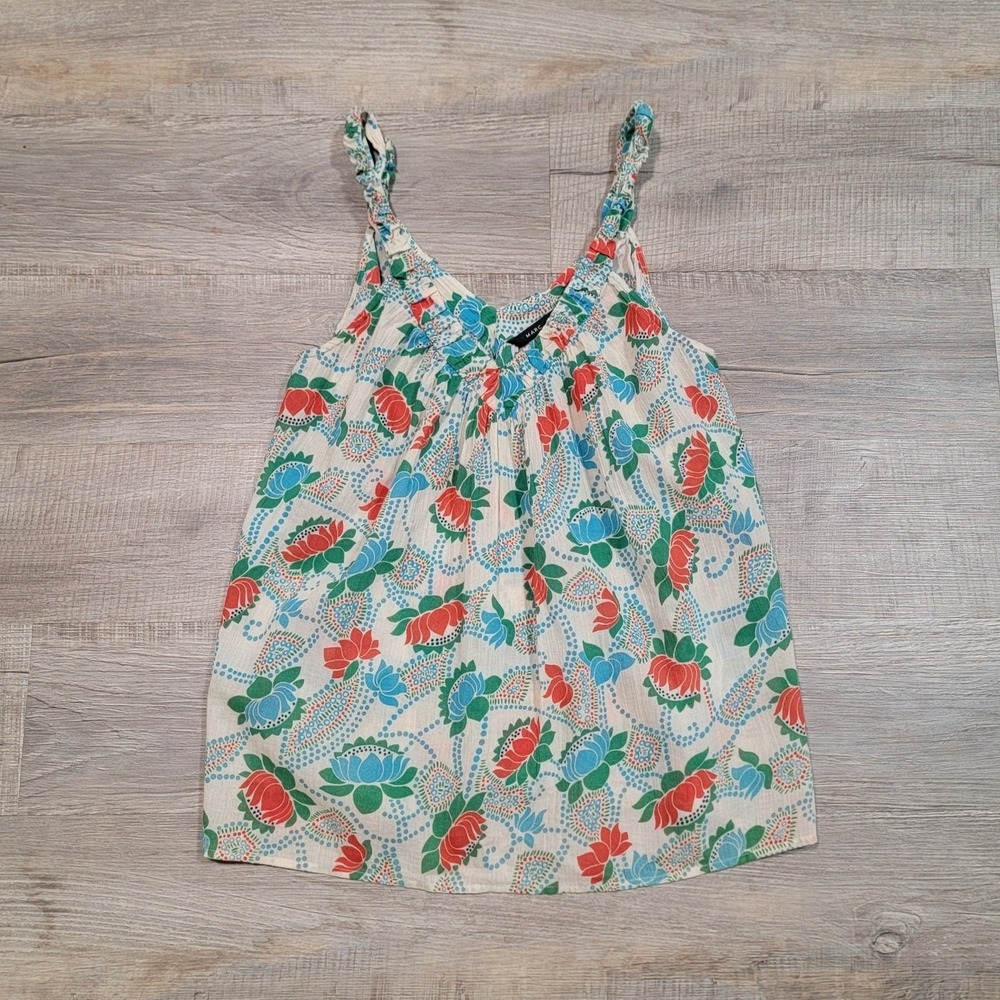 Marc Jacobs Lotus Flower Cotton Gauze Tank Top Boho Preppy V Neck Colorful